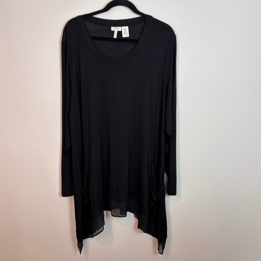 LOGO Lori Goldstein Womens Black Handkerchief Sheer Hem Tunic Blouse 3X Stretch